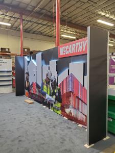 Gravitee Modular Inline Exhibit with Direct and Dimensional Print Graphics, LED Halo Lighting, and Monitor Mount -- View 3